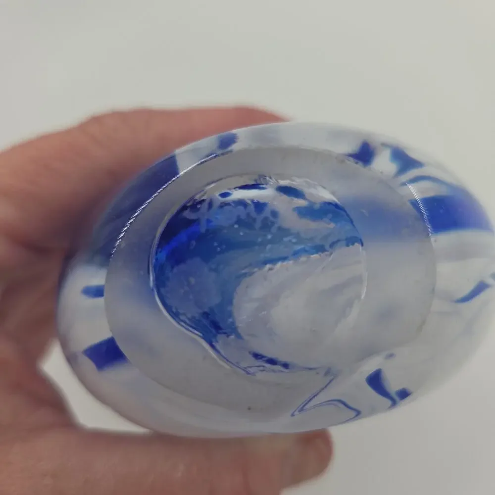 Ron Hinkle Signed Art Glass Bud Vase Blue White Swirl Hand Blown Studio Paperwei